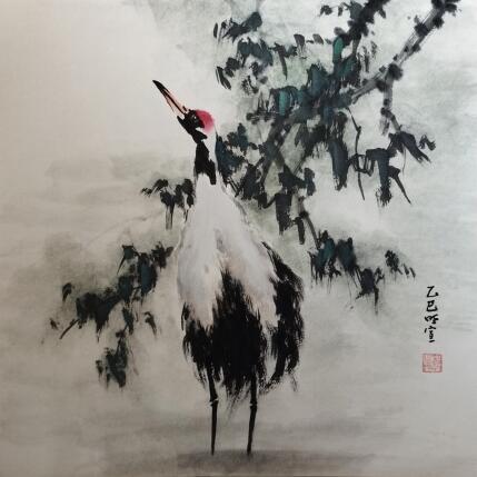 Painting Crane in a pond by Du Mingxuan | Painting Figurative Ink, Watercolor Animals