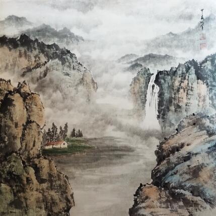 Painting Foggy valley by Du Mingxuan | Painting Figurative Ink, Watercolor Landscapes
