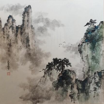 Peinture Cloudy mountains par Du Mingxuan | Tableau Figuratif Aquarelle, Encre Paysages