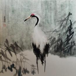 Painting Crane in winter by Du Mingxuan | Painting Figurative Ink, Watercolor Animals