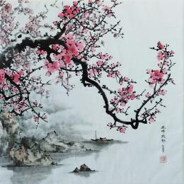 Painting Soupir au bord de l'eau by Du Mingxuan | Painting Figurative Ink, Watercolor Landscapes