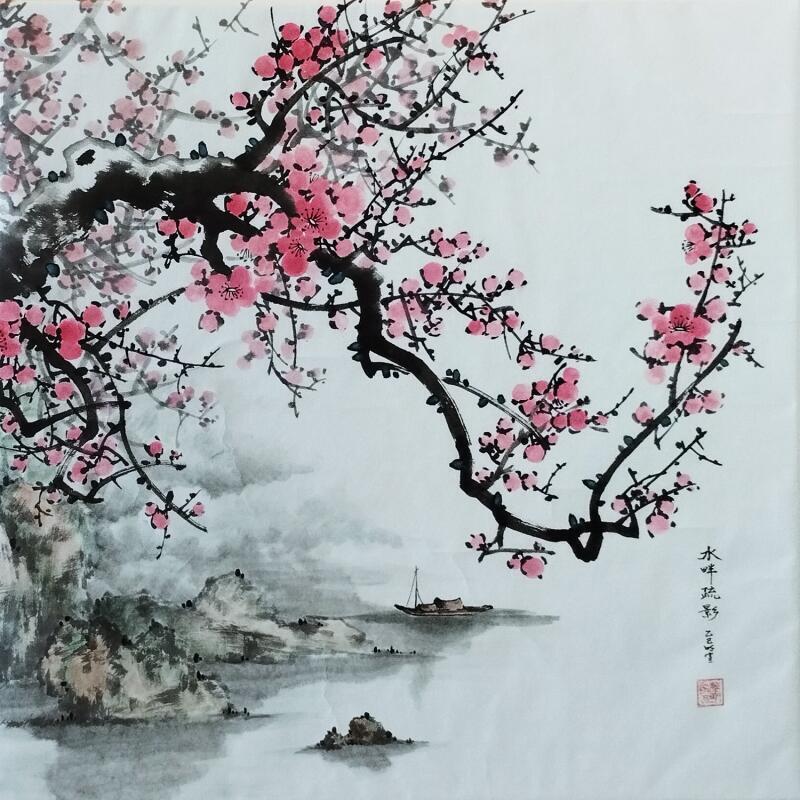 Painting Soupir au bord de l'eau by Du Mingxuan | Painting Figurative Landscapes Watercolor Ink