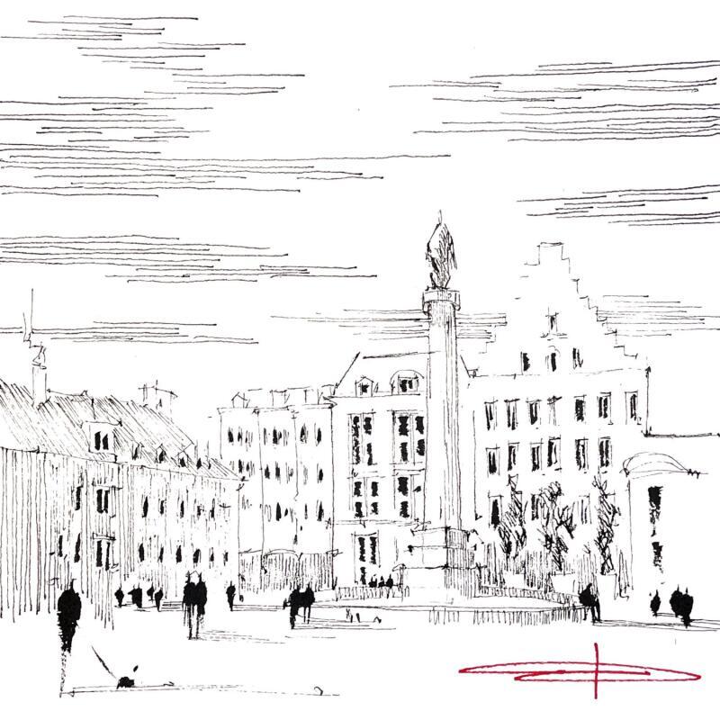 Gemälde Place aux amoureux von Bailly Kévin  | Gemälde Figurativ Aquarell, Tinte Architektur, Pop-Ikonen, Urban