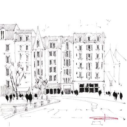 Gemälde Arrêt sur les rues de Lille von Bailly Kévin  | Gemälde Figurativ Aquarell, Tinte Architektur, Urban