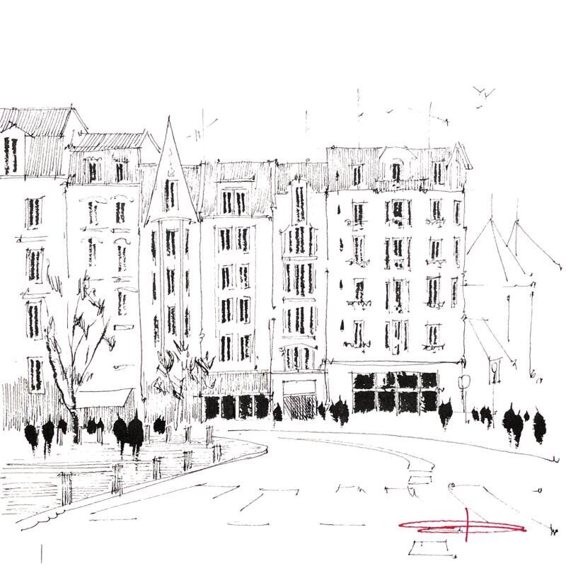 Gemälde Arrêt sur les rues de Lille von Bailly Kévin  | Gemälde Figurativ Aquarell, Tinte Architektur, Urban