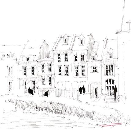 Gemälde Petites maisons dans la Prai'lille von Bailly Kévin  | Gemälde Figurativ Aquarell, Tinte Architektur, Urban