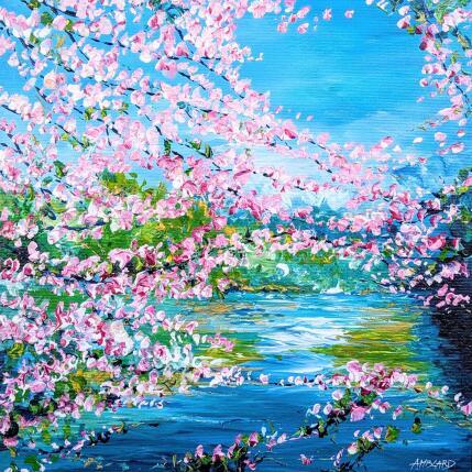 Gemälde fleurs de cerisier au bord de l'eau von Amblard Florence | Gemälde Impressionismus Acryl Natur