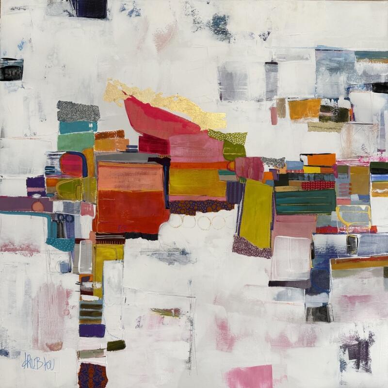 Painting La cascade des couleurs  by Lau Blou | Painting Abstract Acrylic, Gluing, Gold leaf, Pastel Landscapes