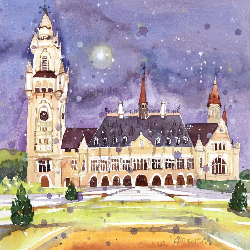 Painting NO. 25140 THE HAGUE PEACE PALACE by Thurnherr Edith | Painting Realism Watercolor Urban