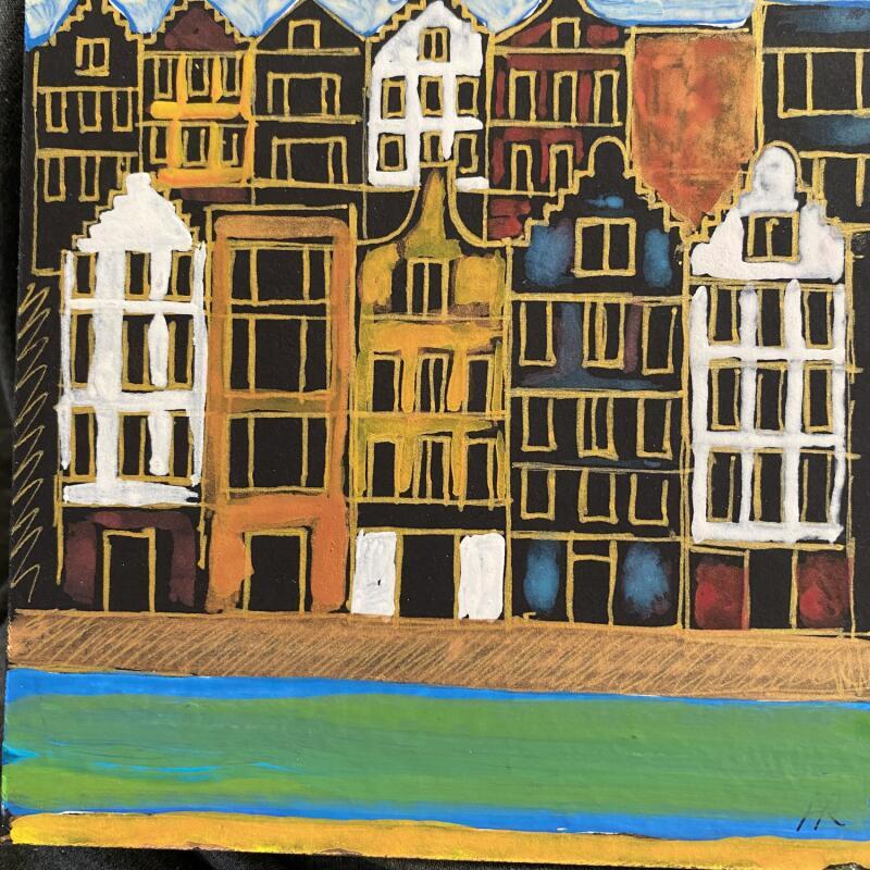 Peinture HR 1449 gracht 13 par Ragas Huub | Tableau Art Singulier Carton, Gouache Architecture