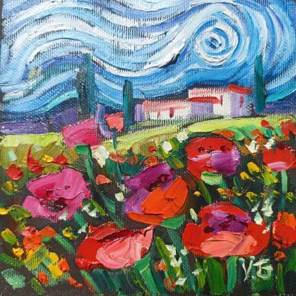Painting Red fields under Gogh sky  by Georgieva Vanya | Painting Figurative Oil Landscapes