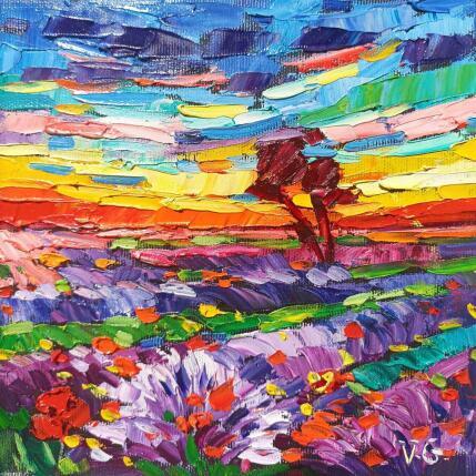 Painting Violet fields at sunset  by Georgieva Vanya | Painting Figurative Oil Landscapes, Pop icons