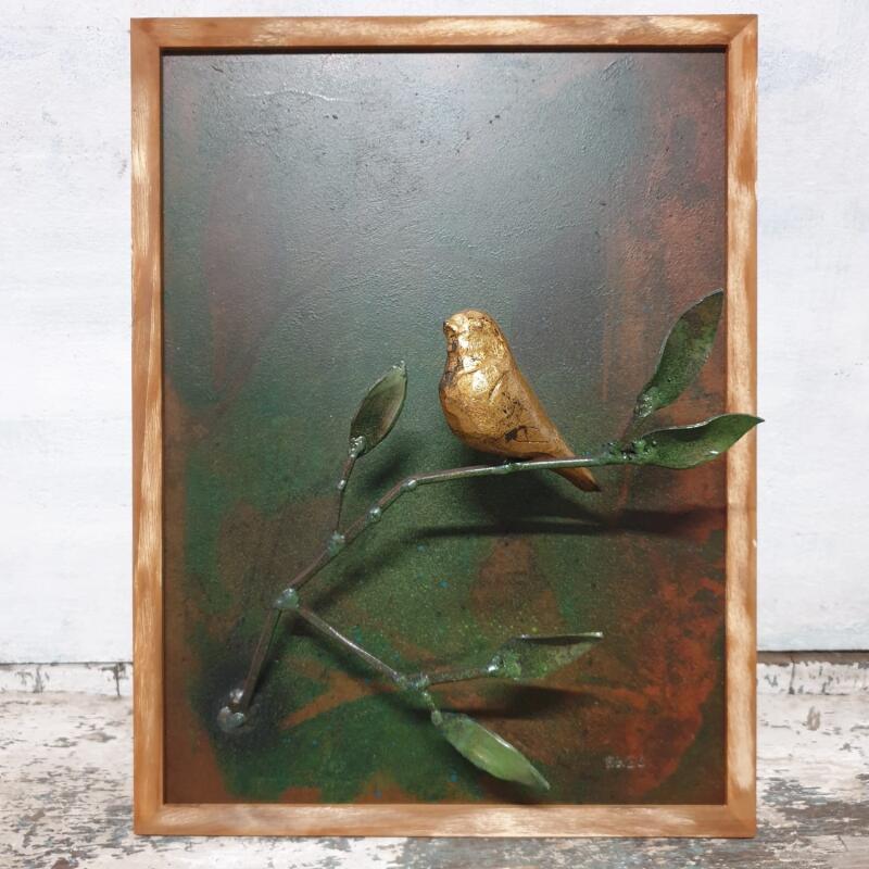 Sculpture oiseau sur branche 2 -mural by Eres Nicolas | Sculpture Figurative Metal Animals