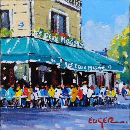 Painting EN TERRASSE AUX DEUX MAGOTS by Euger | Painting Figurative Acrylic Life style, Society, Urban