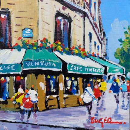 Painting CAFE RUE DES MARTYRS A PARIS by Euger | Painting Figurative Acrylic, Cardboard Life style, Society, Urban