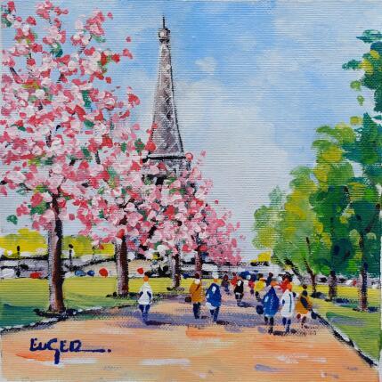 Painting  PRINTEMPS A LA TOUR EIFFEL by Euger | Painting Figurative Acrylic Landscapes, Life style, Pop icons, Urban