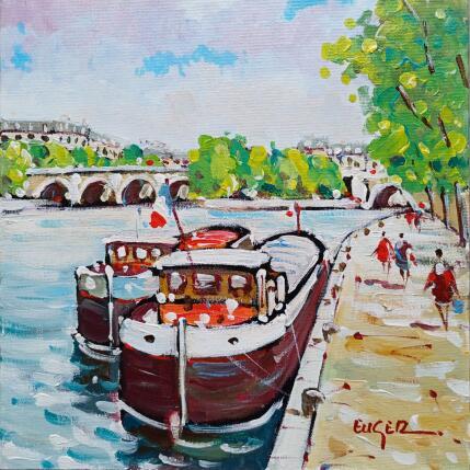 Painting LA SEINE PRES DU PONT NEUF by Euger | Painting Figurative Acrylic Landscapes, Life style, Urban