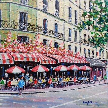 Painting TERRASSE ANIMEE RUE DE RIVOLI A PARIS by Euger | Painting Figurative Acrylic Life style, Society, Urban
