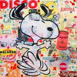 Painting Snoopy happy vintage by Kikayou | Painting Pop-art Acrylic, Gluing, Graffiti Pop icons