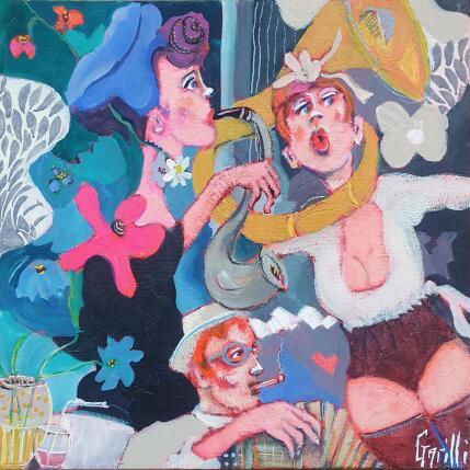 Painting love and jazz evening by Garilli Nicole | Painting Figurative Acrylic Life style
