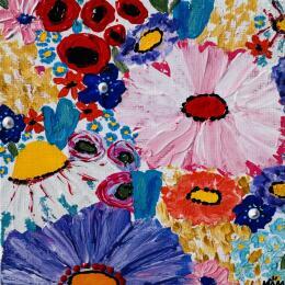 Peinture PINK FLOWERS par Mam | Tableau Impressionnisme Acrylique Nature, Paysages