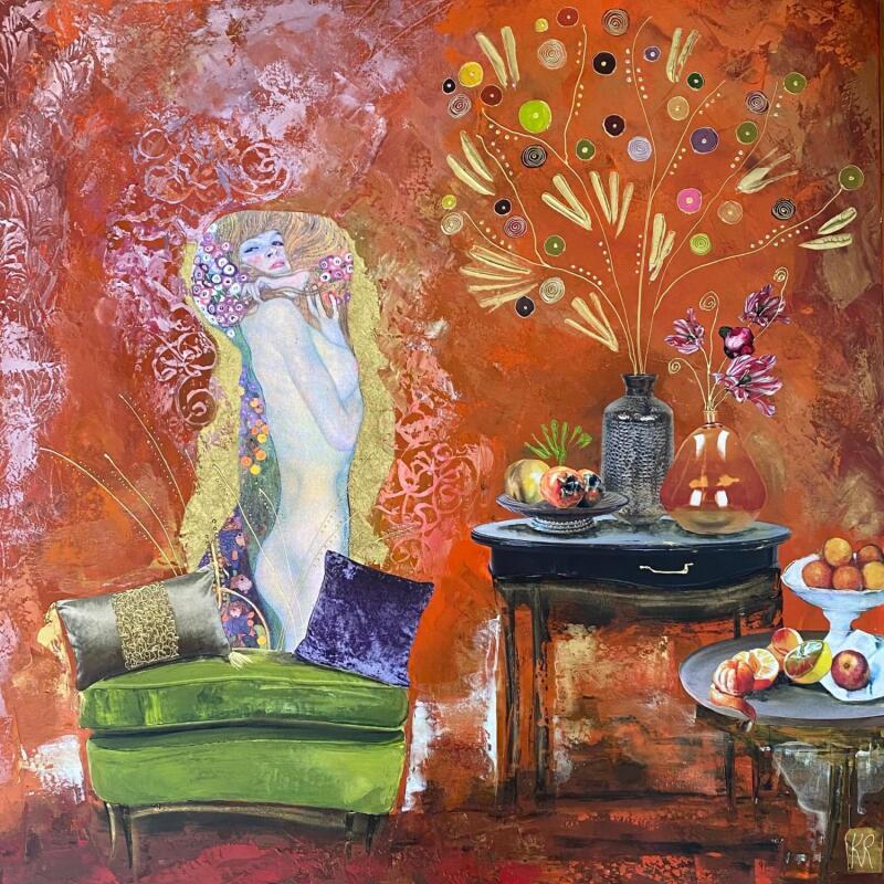Painting La grâce  by Romanelli Karine | Painting Figurative Acrylic, Gluing, Gold leaf, Paper, Pastel, Posca Life style, Nude
