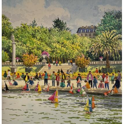 Painting Le jardin & les bateaux by Decoudun Jean charles | Painting Figurative Watercolor Urban