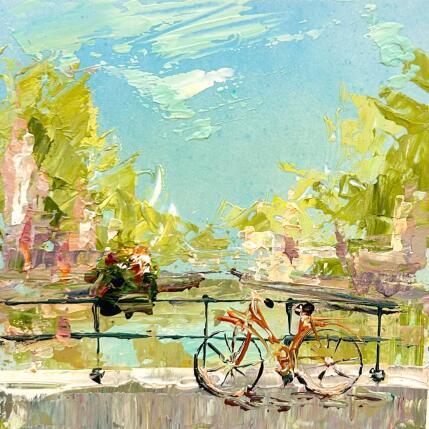 Painting summer with bikes and flowers by Rodrigues Bené | Painting Figurative Acrylic Urban