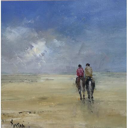 Painting Promenade à cheval by Dessein Pierre | Painting Figurative Oil Life style, Marine, Nature