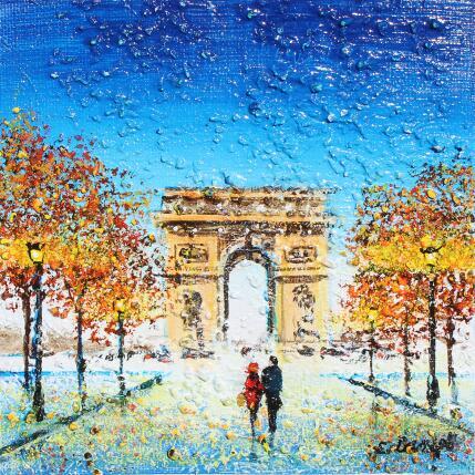 Painting L'arc de triomphe la nuit by Dessapt Elika | Painting Impressionism Acrylic, Sand