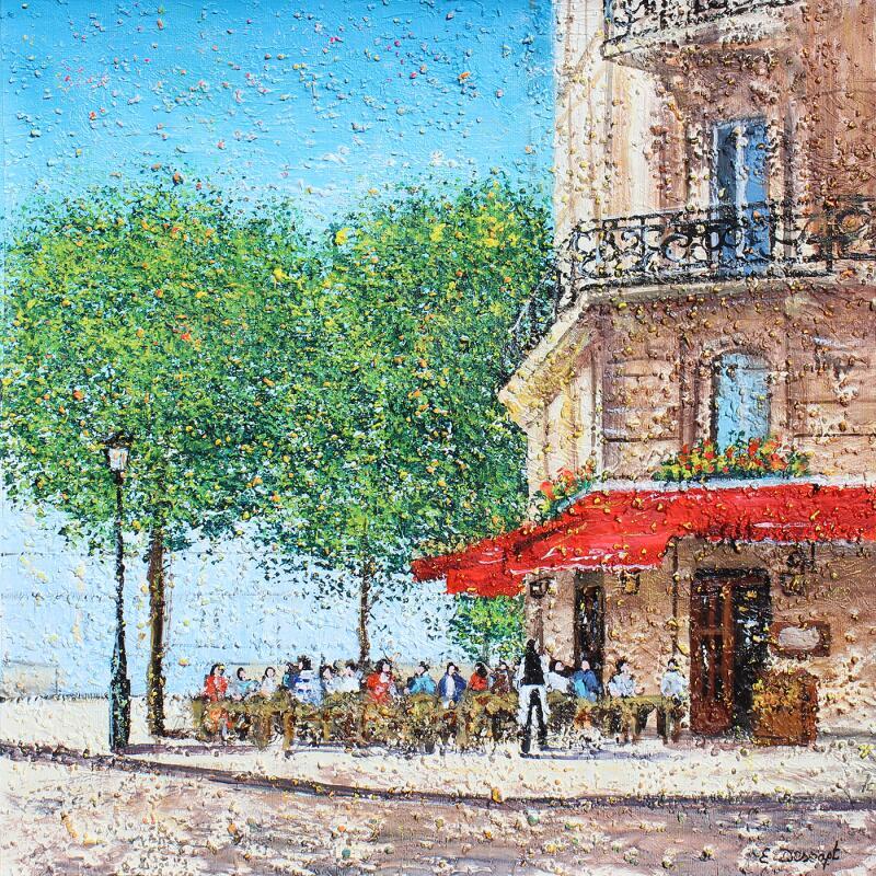 Painting Un café au coeur de l'île Saint Louis by Dessapt Elika | Painting Impressionism Acrylic, Sand