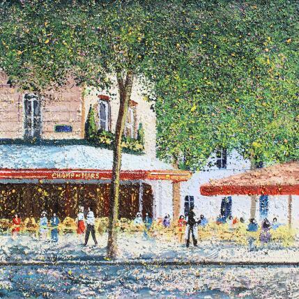 Painting Café le champs de Paris by Dessapt Elika | Painting Impressionism Acrylic, Sand