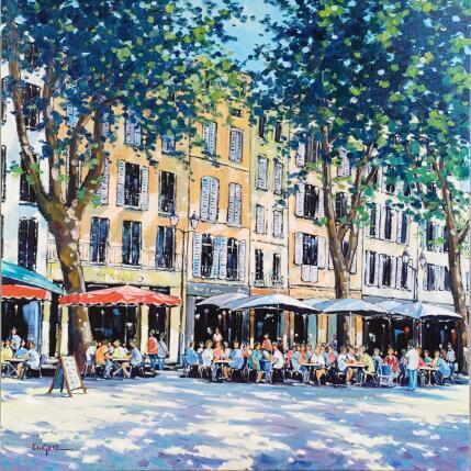 Painting LES TERRASSES PLACE DE L'HOTEL DE VILLE A AIX EN PROVENCE by Euger | Painting Figurative Oil Life style, Society, Urban