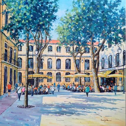 Painting PLACE DE L'ARCHEVECHE A AIX EN PROVENCE by Euger | Painting Figurative Oil Life style, Society, Urban