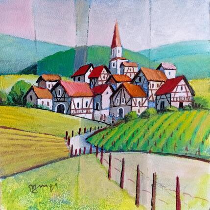 Painting VILLAGE ALSACIEN by Burgi Roger | Painting Figurative Acrylic Landscapes, Nature, Pop icons, Urban