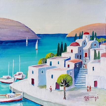 Painting LES ILES GREQUES by Burgi Roger | Painting Figurative Acrylic Landscapes, Marine, Pop icons, Urban