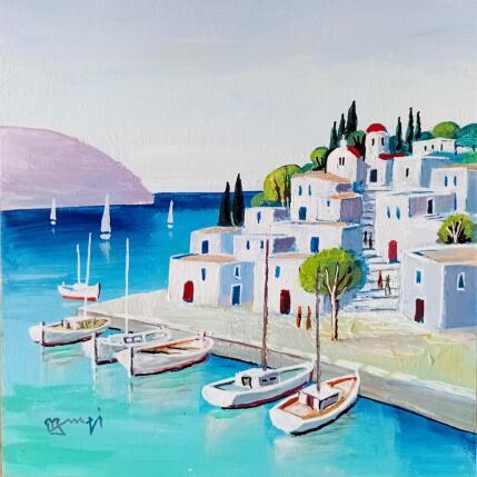 Painting VILLAGE GREC by Burgi Roger | Painting Figurative Acrylic Landscapes, Marine, Pop icons, Urban