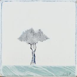 Painting Sur le bleu d'un sol 454 by ChristophL | Painting Figurative Acrylic, Ink, Wood Landscapes, Minimalist