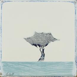 Painting Sur le bleu d'un sol 457 by ChristophL | Painting Figurative Acrylic, Ink, Wood Landscapes, Minimalist
