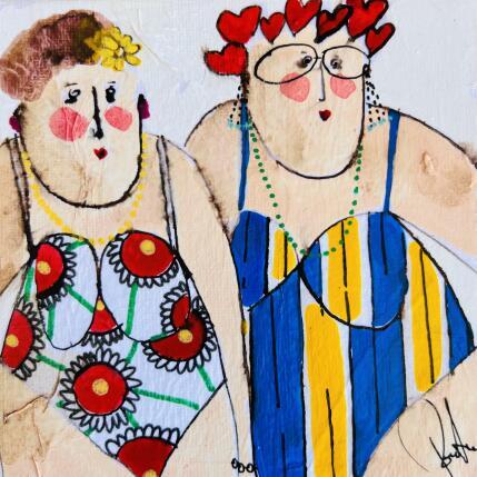 Painting Les tantines by Colombo Cécile | Painting Naive art Acrylic, Gluing, Ink, Pastel, Watercolor Portrait