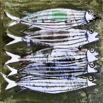 Painting Sardines by Colombo Cécile | Painting Naive art Acrylic, Gluing, Ink, Pastel, Watercolor Animals