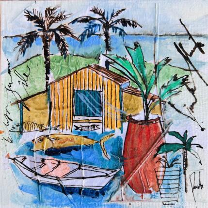 Painting La case du bord de mer by Colombo Cécile | Painting Naive art Acrylic, Gluing, Ink, Pastel, Watercolor Landscapes, Life style