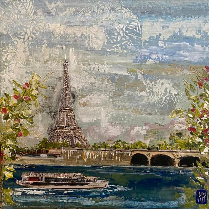 Gemälde L’été à Paris  von Romanelli Karine | Gemälde Figurativ Acryl, Blattgold, Collage, Posca Alltagsszenen, Urban