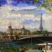 Painting L’été à Paris 2 by Romanelli Karine | Painting Figurative Urban Life style Acrylic Gluing Posca Silver leaf Paper