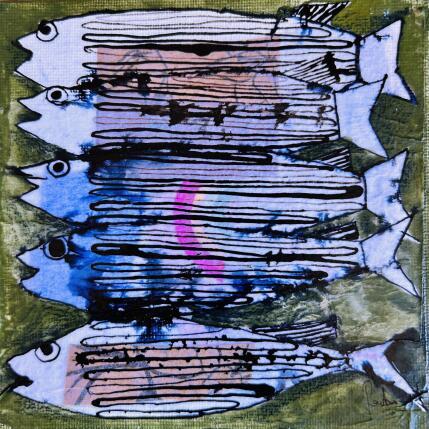 Painting Sardines 2 by Colombo Cécile | Painting Naive art Acrylic, Gluing, Ink, Pastel, Watercolor Animals