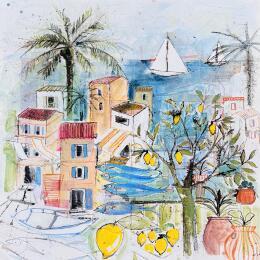 Painting Sardines frétillantes by Colombo Cécile | Painting Naive art Acrylic, Gluing, Ink, Pastel, Watercolor Landscapes, Nature