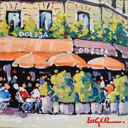 Painting TERRASSE PRES DE LA TOUR MONTPARNASSE by Euger | Painting Figurative Acrylic Life style, Society, Urban