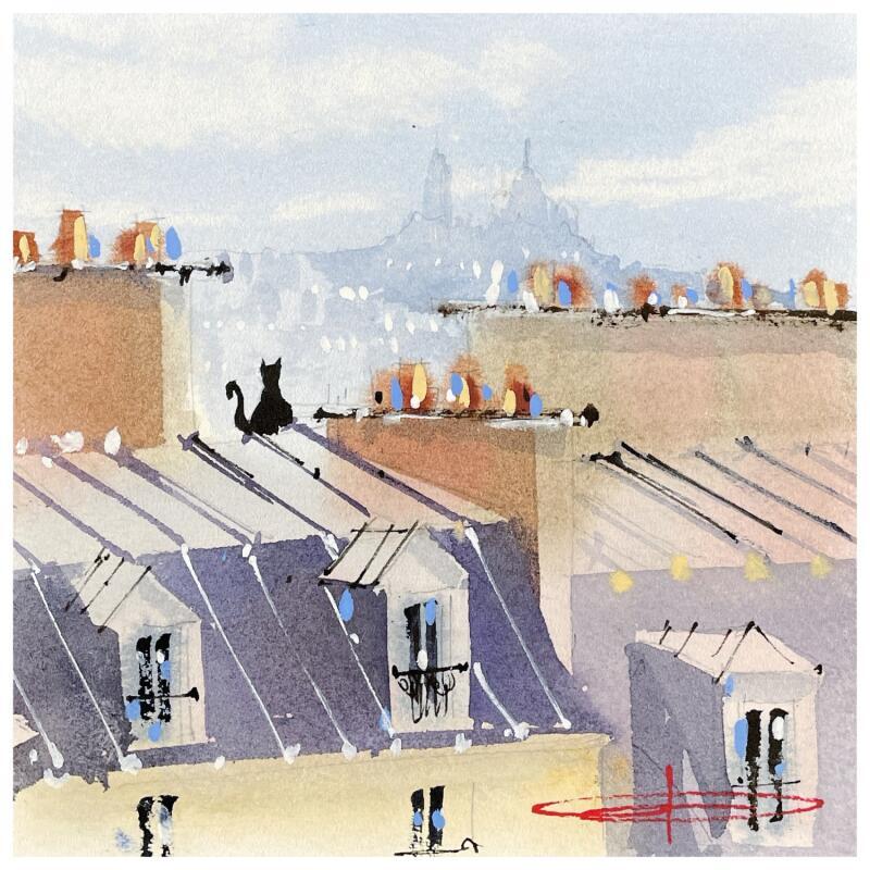Gemälde Montmartre moi si tu peux  von Bailly Kévin  | Gemälde Figurativ Aquarell, Tinte Architektur, Urban