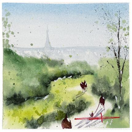Gemälde Promenades suspendues sur la Butte Chaumont von Bailly Kévin  | Gemälde Figurativ Aquarell, Tinte Architektur, Urban