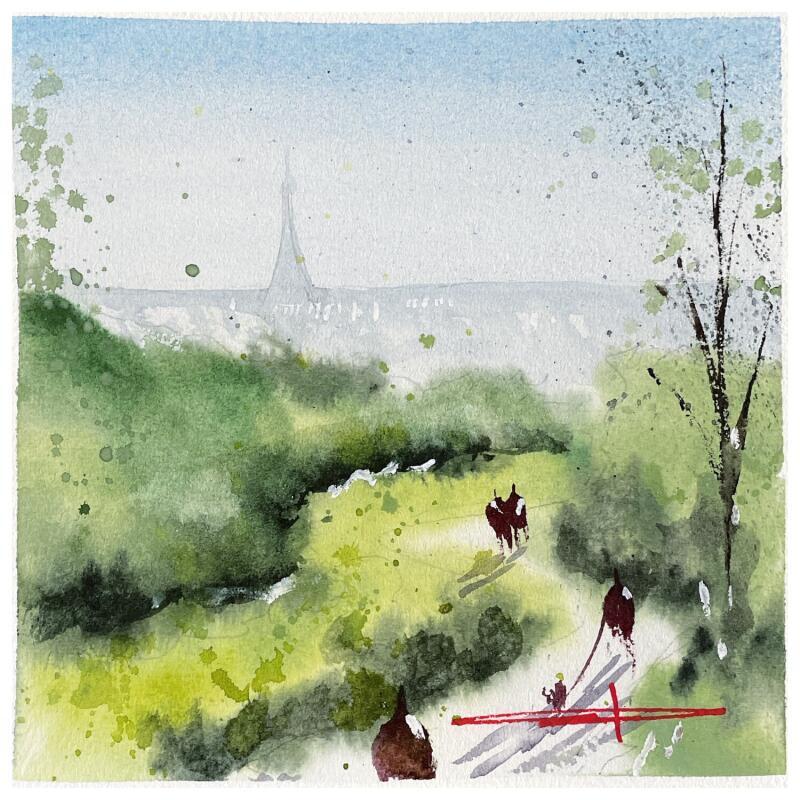 Gemälde Promenades suspendues sur la Butte Chaumont von Bailly Kévin  | Gemälde Figurativ Aquarell, Tinte Architektur, Urban